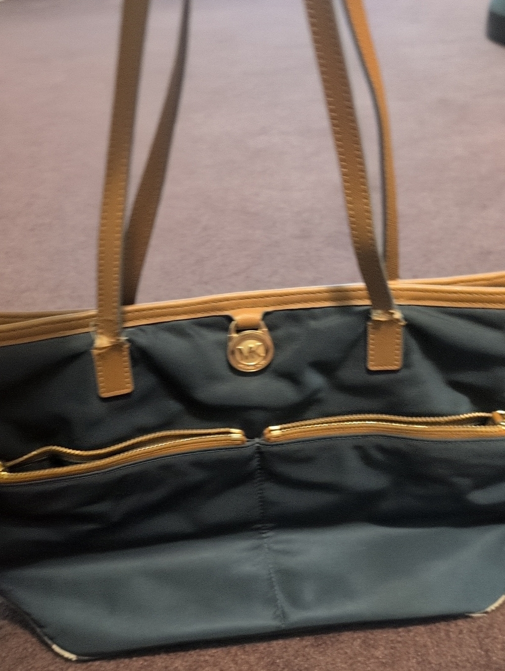 MK Vinyl Navy Tote Bag - Stylish Everyday Carry